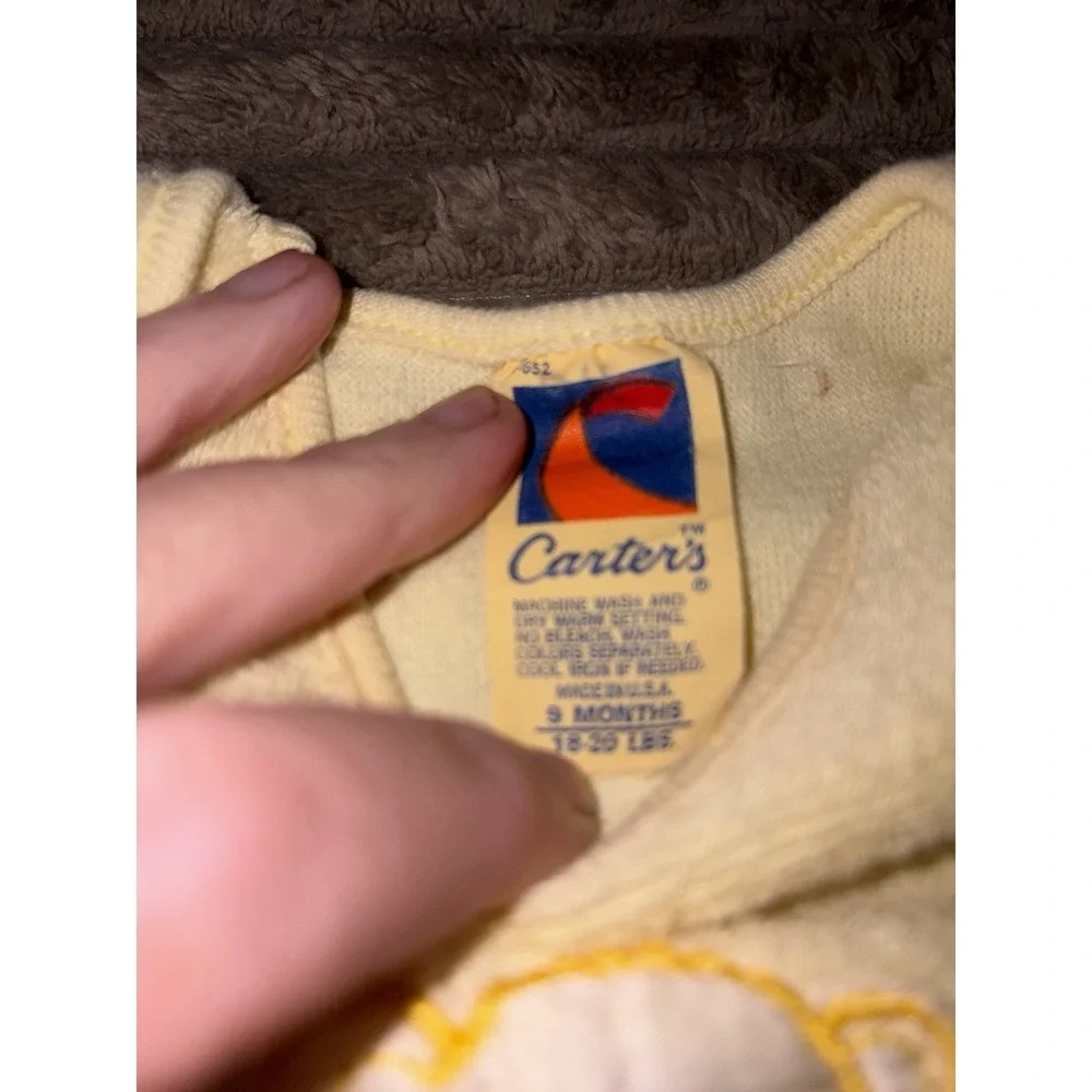 Vtg 1980s Carters Terry Cloth Baby Set 9 Months Made in USA Yellow Teddy Bear
